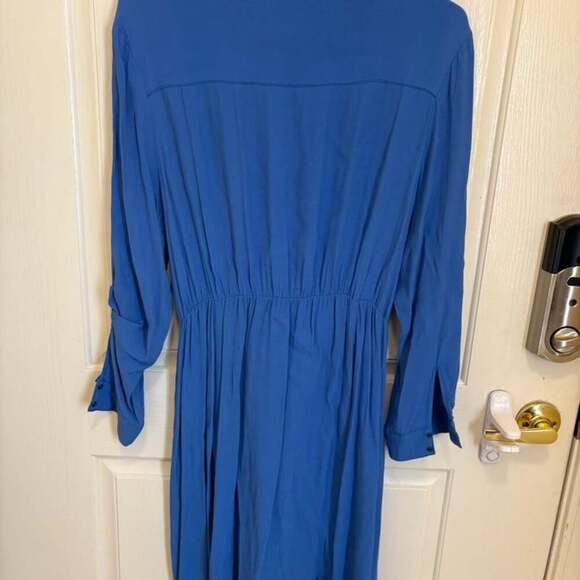 Anthropologie Maeve Lene Blue Crepe Faux Wrap Dress - Picture 2 of 5